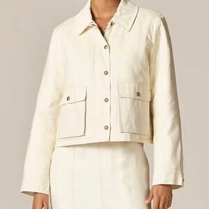 J. Crew Cropped Barn Jacket in Ripstop Cotton Ivory Lace Medium